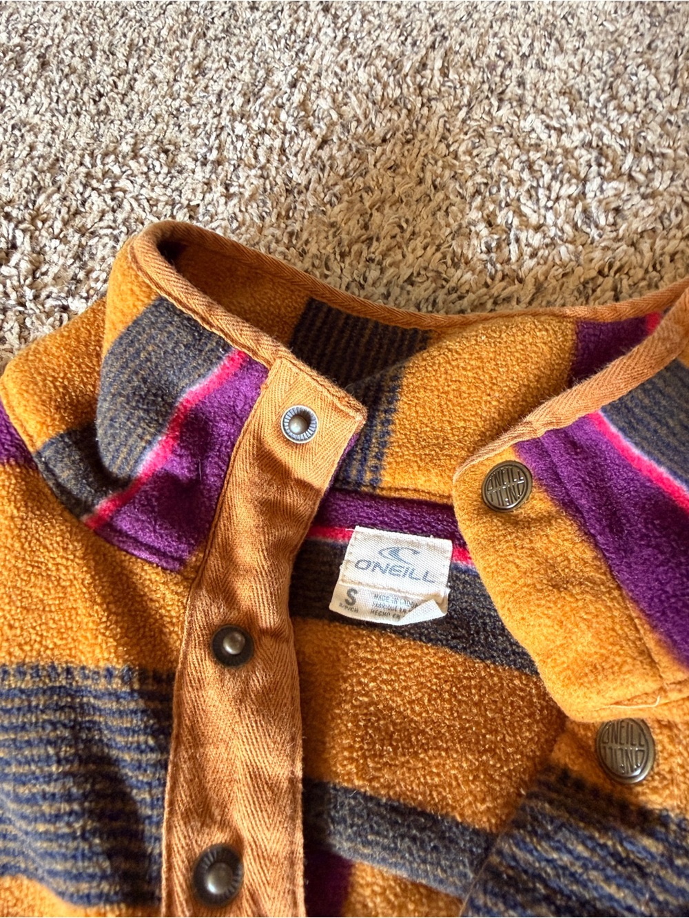 O'Neill Mustard, Purple & Brown Striped Pullover - Picture 3 of 3